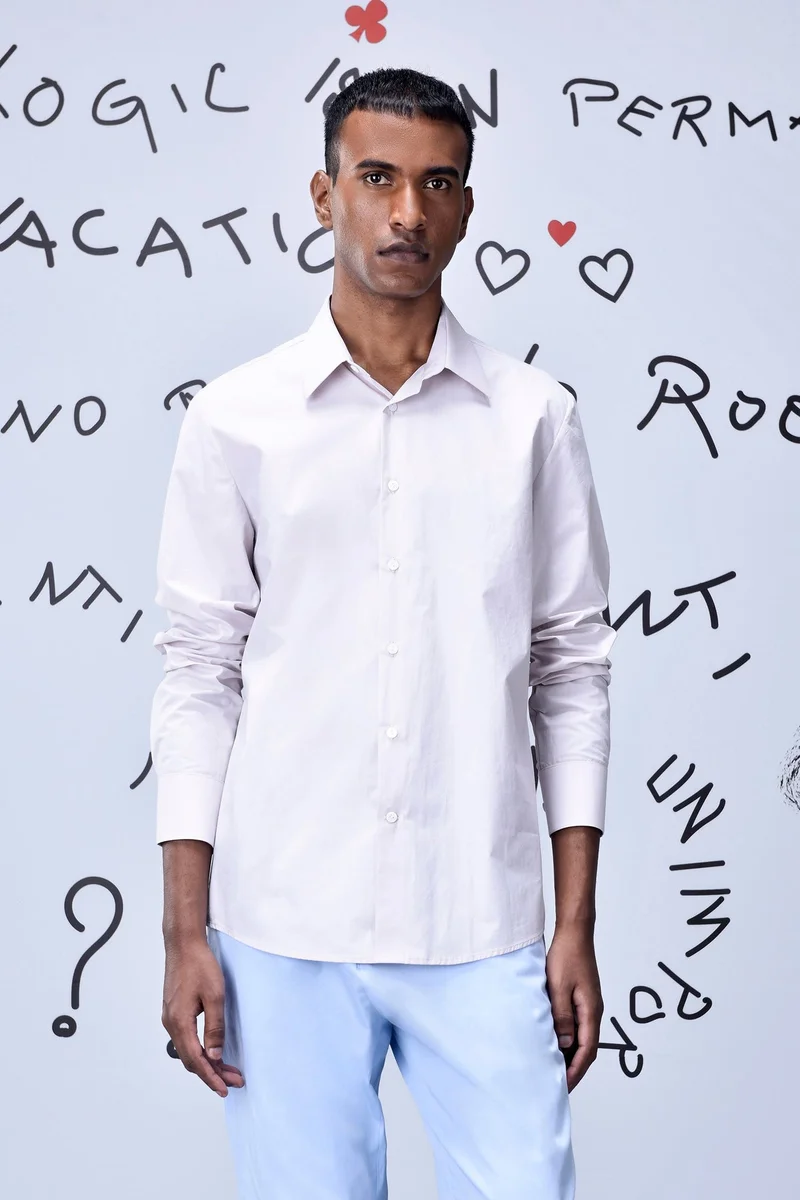 Genes Lecoanet Hemant Cotton Poplin Regular Fit Shirt- Pearl Grey